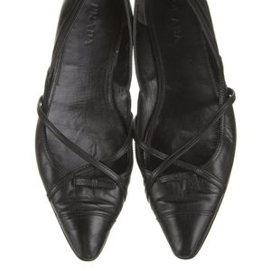 Prada Leather D'Orsay Flats Black Pointy Toe Ballet flats with crossover detail